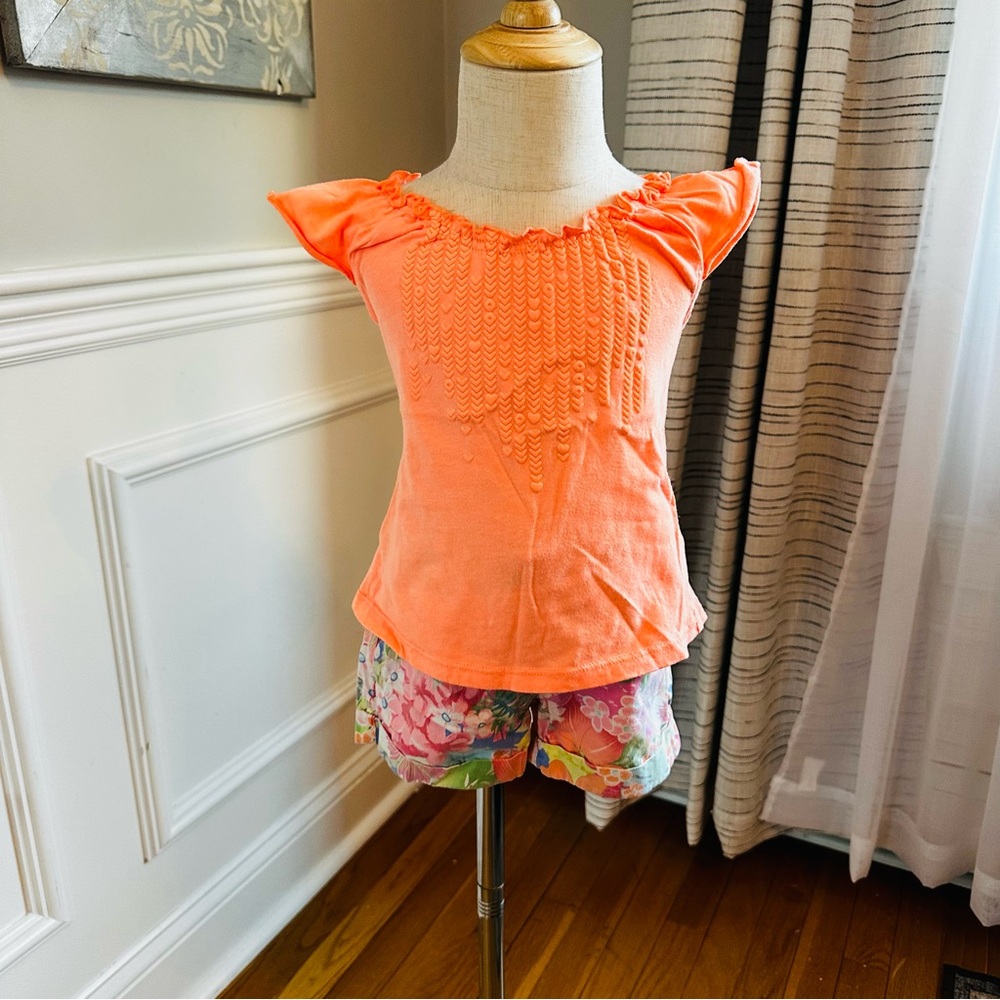 Ruum Vibrant Coral Tee and Floral Shorts Set